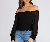 Chiffon Smocked Off The Shoulder Top
