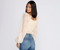 Crinkle Detail Square Neck Blouse