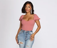 Crepe Puff Sleeve Bodysuit