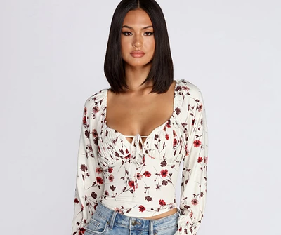 Fall With Floral Tie Front Top