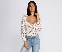 Fall With Floral Tie Front Top