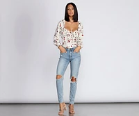 Fall With Floral Tie Front Top