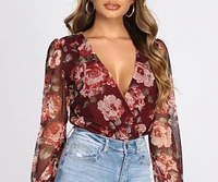 Floral Mesh Surplice Bodysuit