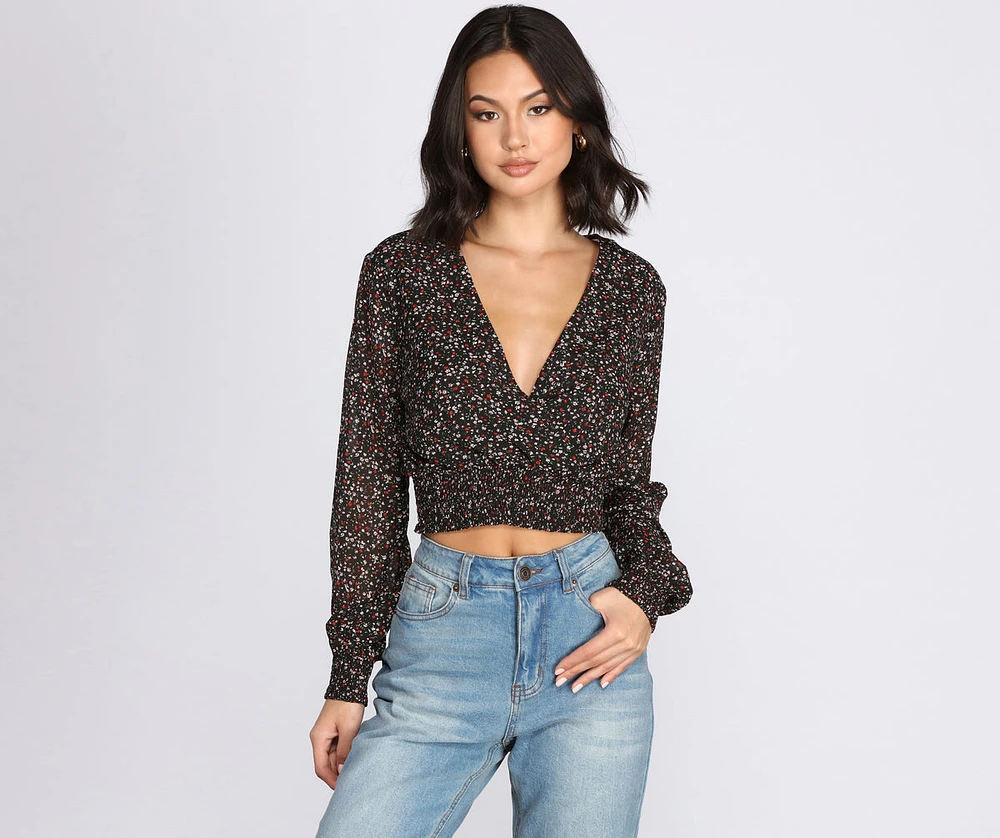 Bloom Babe Ditsy Surplice Top