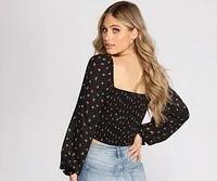 Lace Up Ditsy Floral Crop Top