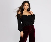 Glitzy Wrap Front Peplum Blouse