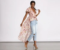 Floral Fusion Chiffon High Low Top