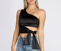 One Shoulder Satin Crop Top