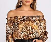 Feline Wild Leopard Off Shoulder Top