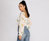 Floral Sweetheart Ruched Crop Top
