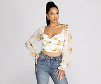 Floral Sweetheart Ruched Crop Top