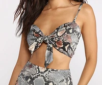 Snake The Lead Tie Front Crop Top