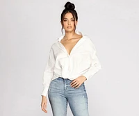 Wrap Front Poplin Top