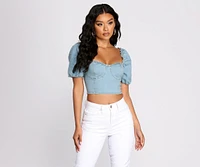 Denim Puff Sleeve Crop Top