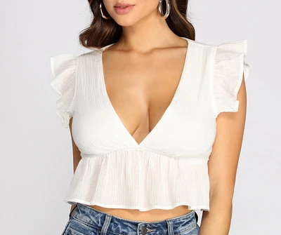 Effortlessly Chic Ruffle Hem Gauze Crop Top