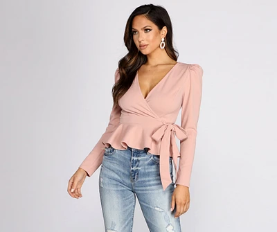 Poised Peplum Wrap Front Top