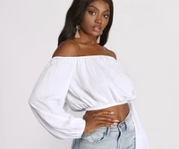 Off the Shoulder Long Sleeve Crop Top