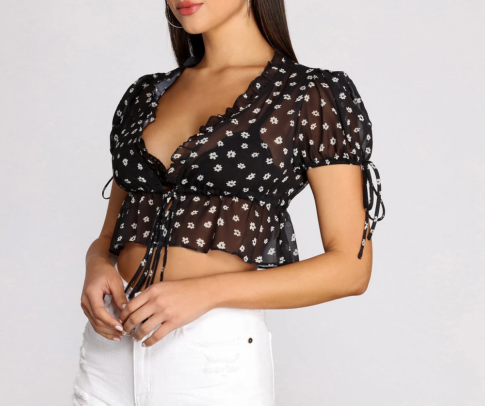 Flirty Floral Tie Front Crop Top