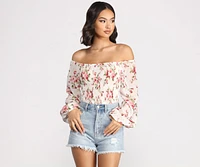 Off The Shoulder Floral Smocked Top