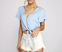 Flutter Sleeve Tie Front Top