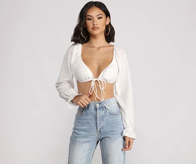 Crushing On You Long Puff Sleeve Crop Top