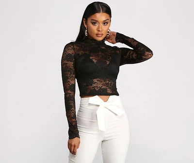 Mock Neck Long Sleeve Floral Lace Top