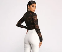 Mock Neck Long Sleeve Floral Lace Top