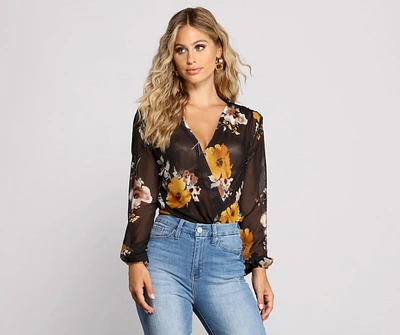 Floral Passion Surplice Chiffon Bodysuit