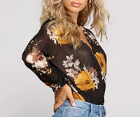 Floral Passion Surplice Chiffon Bodysuit