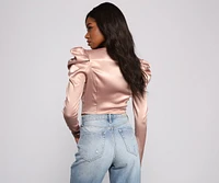 Chic Satin Puff Shoulder Corset Top