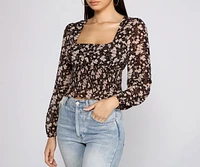 Floral Charm Smocked Long Sleeve Top