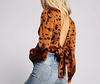 Satin Leopard Print Open Back Top