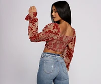 Romantic Vibes Floral Burn Out Crop Top