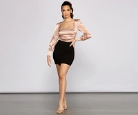 Sleek Satin Puff Sleeve Crop Top