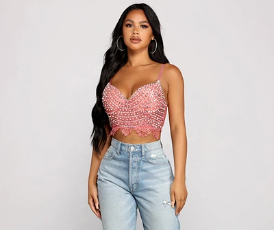 Chic Beaded Lace Cropped Bustier