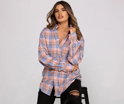 Effortlessly Edgy Mood Button-Up Flannel Tunic