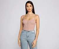 So Glam Swiss Dot Corset Crop Top