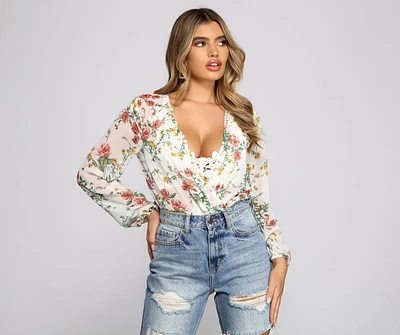 Bloom Beauty Floral Chiffon Bodysuit