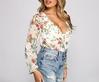 Bloom Beauty Floral Chiffon Bodysuit