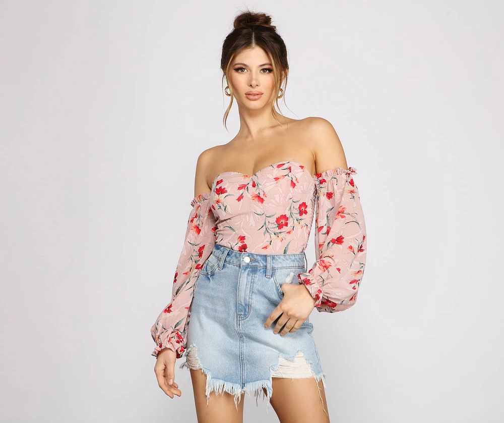 Sweet And Chic Floral Chiffon Bodysuit