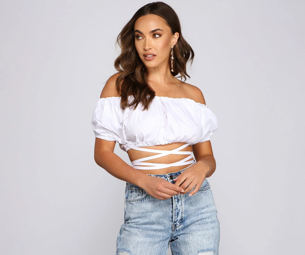 Casual Celebration Puff Sleeve Crop Top