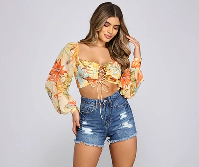 Tropical Vibes Lace-Up Crop Top