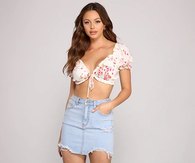 Flower Power Tie-Front Crop Top