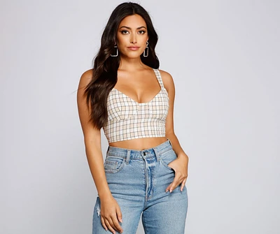 Polished Glam Cropped Plaid Bustier