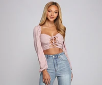 Lace-Up Gingham Crop Top