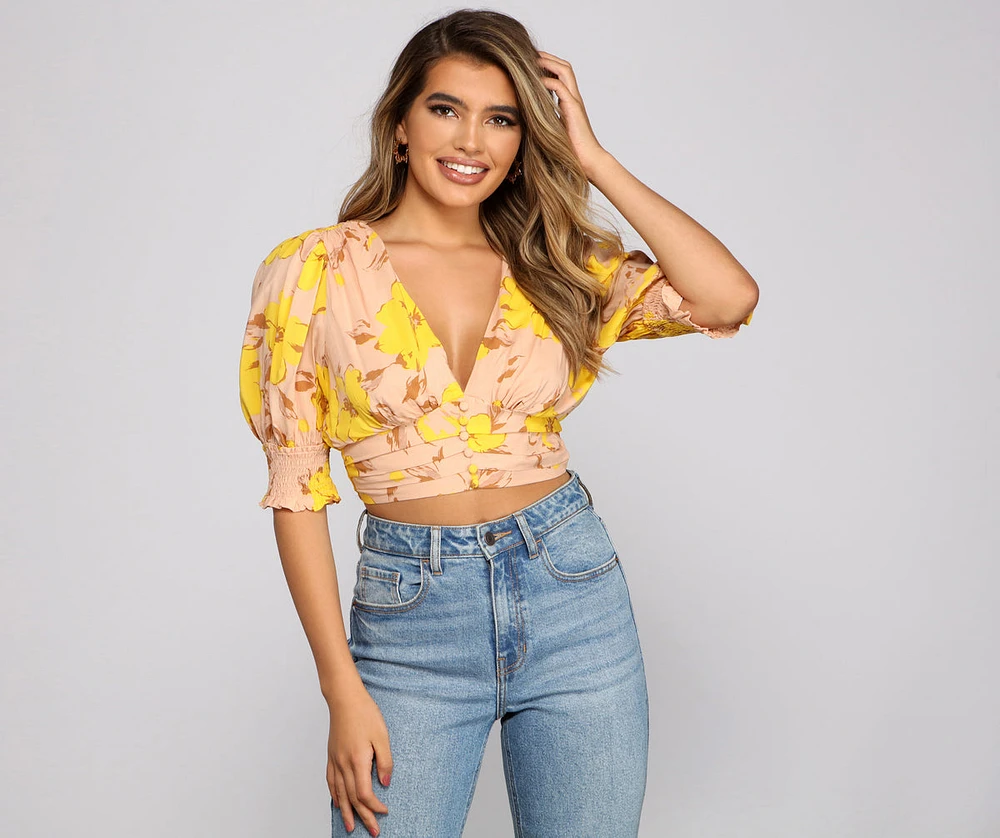 Falling For Florals Puff Sleeve Crop Top