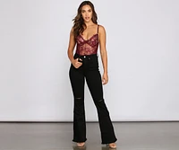 Sultry-Chic Eyelash Lace Bustier Bodysuit