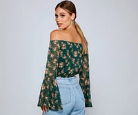 Floral Passion Off The Shoulder Chiffon Top