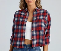 Taking Knit Easy Plaid Flannel Top