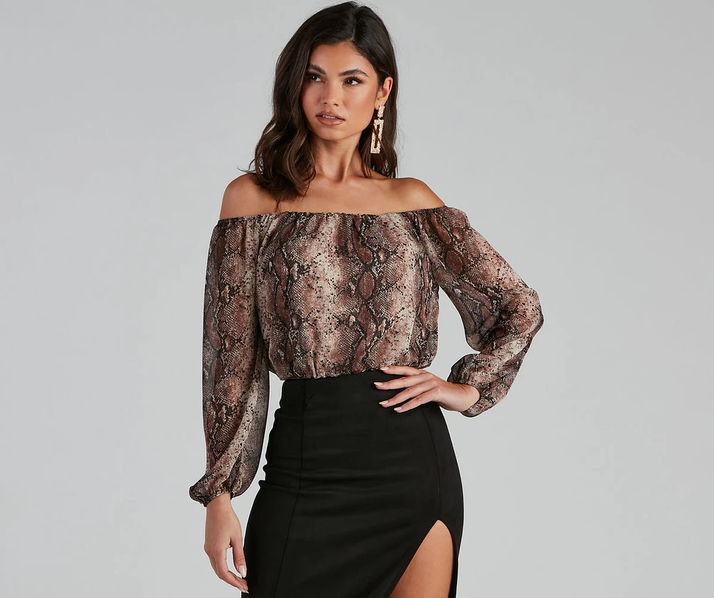 Chic Viper Chiffon Off-The-Shoulder Top